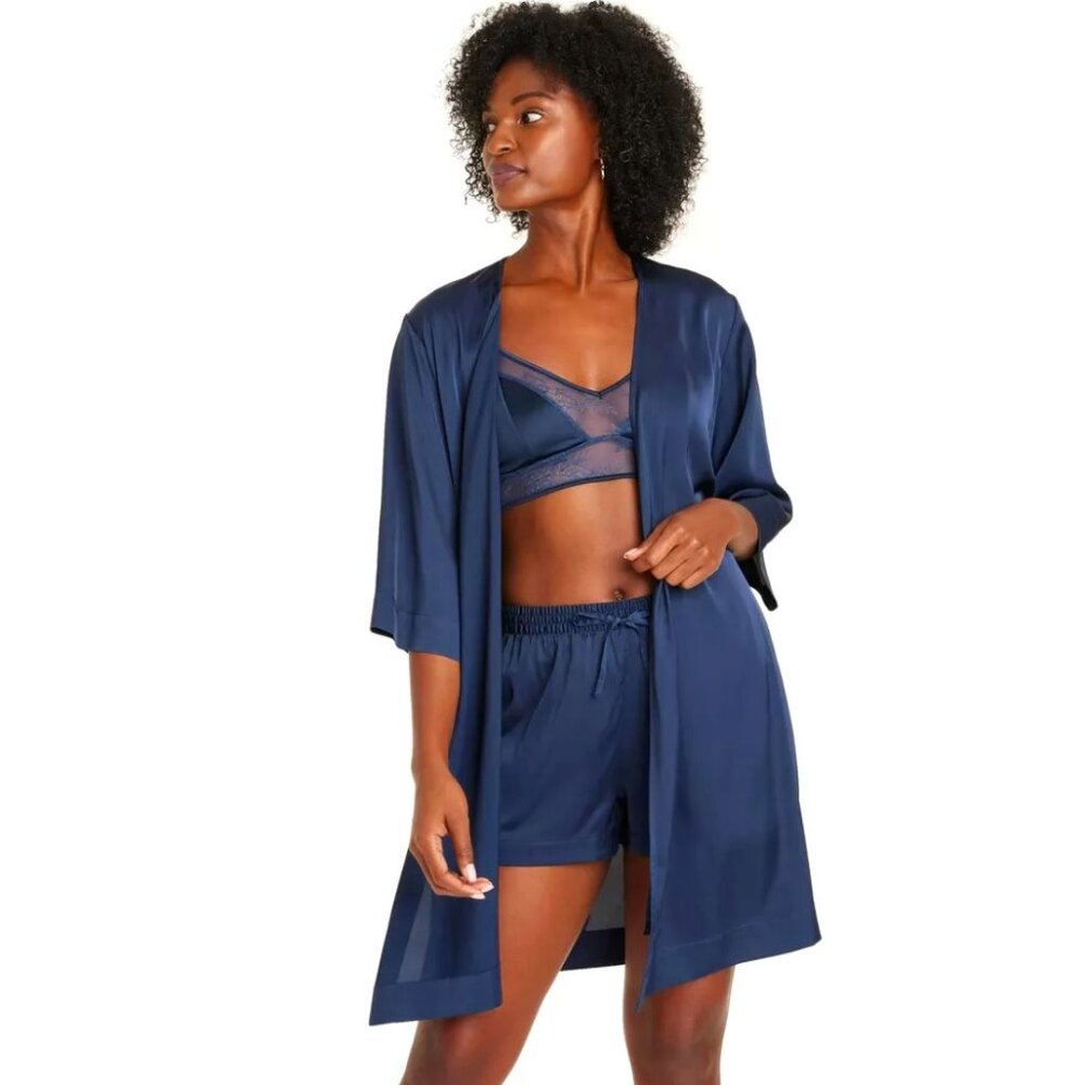 BRAND NEW!  Women's Satin Robe - AUDEN (Navy Blue) S